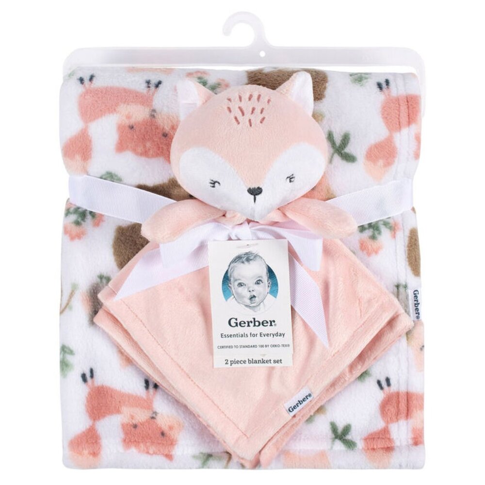 Blush Peach Fox Gerber Security Blanket 2 Piece Plush Buddy Set